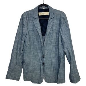 Burberry Brit 100% Cotton Blue Buttoned Blazer Jacket Size 12   Career Work